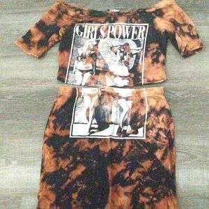 2 pc Girl Power Tye Dye Cropped Top and mini skirt set. Size L